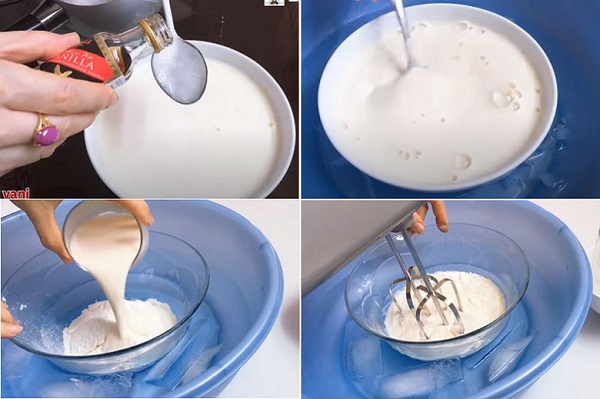 Dùng máy đánh trứng đánh đều kem